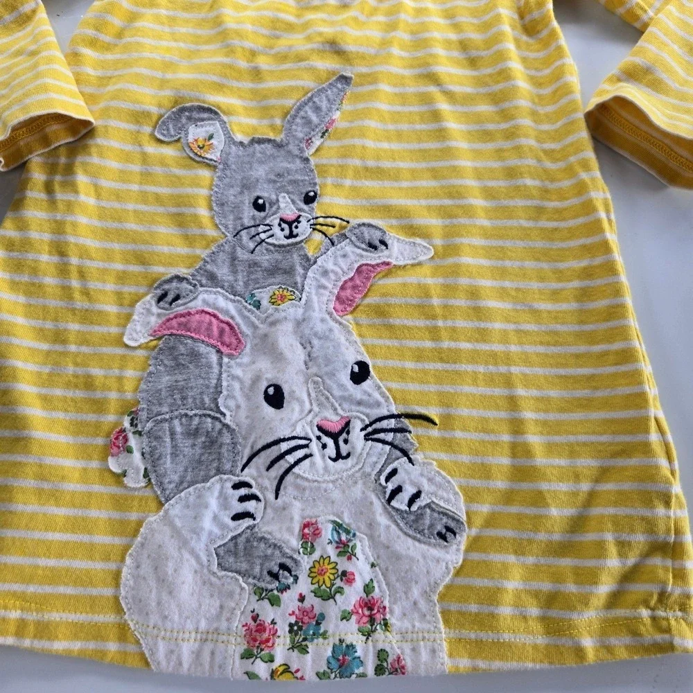 Baby‎ Boden Girls Yellow Striped Bunny Appliqué Dress - Cotton